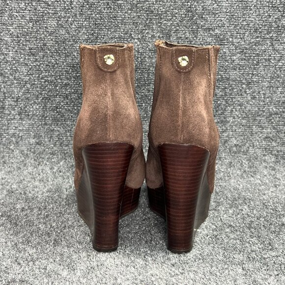 Michael Kors Wedge Booties Women's Size 7 Brown Suede Pull On Chelsea Ankle Boot - Picture 5 of 12